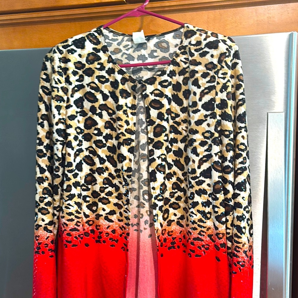 MSK Leopard Print Open Cardigan